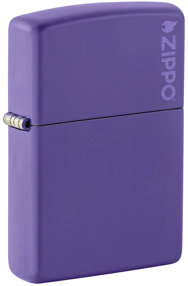 Зажигалка ZIPPO Логотип с фиолетовым матовым покрытием | Logo Purple Matte, латунь/сталь, фиолетовая, матовая, 38x13x57 мм