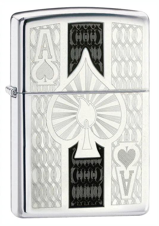 Зажигалка ZIPPO Филигранный туз пик с покрытием Глянцевый хром | Intricate Spade Design High Polish Chrome, латунь/сталь, серебристая, 38x13x57 мм