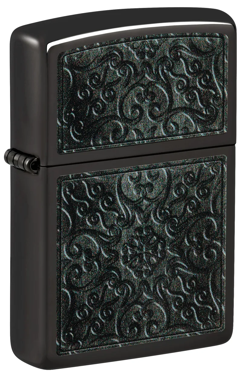 Зажигалка ZIPPO Узор с черным глянцевым покрытием | Pattern High Polish Black, латунь/сталь, черная, глянцевая, 38x13x57 мм