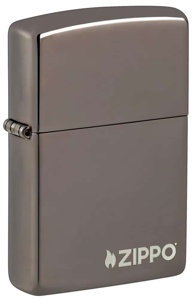 Зажигалка ZIPPO Логотип с покрытием черный лед | Logo Black Ice®, латунь/сталь, чёрная, глянцевая, 38x13x57 мм