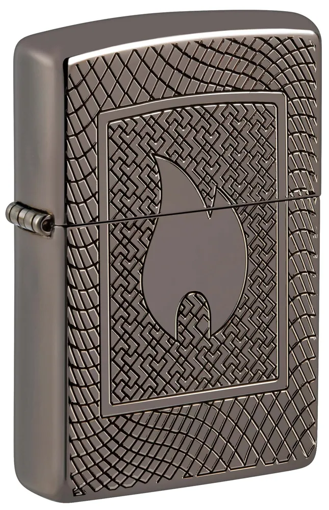 Зажигалка ZIPPO Armor® Пламя с покрытием черный лед | Armor® Flame Pattern Black Ice®, латунь/сталь, чёрная, 29x10x60 мм