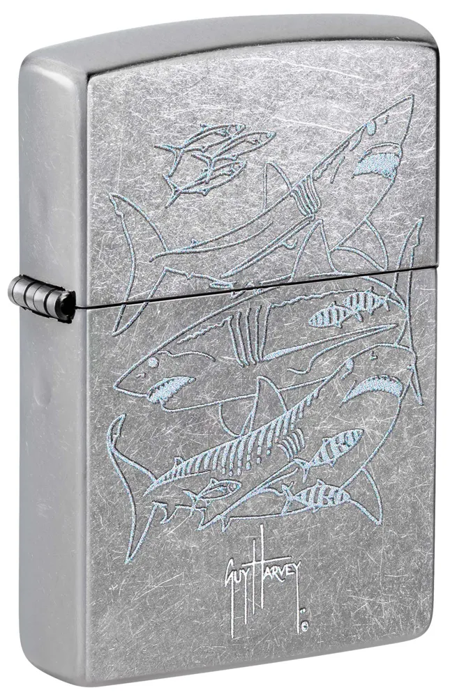 Зажигалка ZIPPO Гай Харви с покрытием поцарапанный хром | Guy Harvey Street Chrome, латунь/сталь, серебристая, 38x13x57 мм