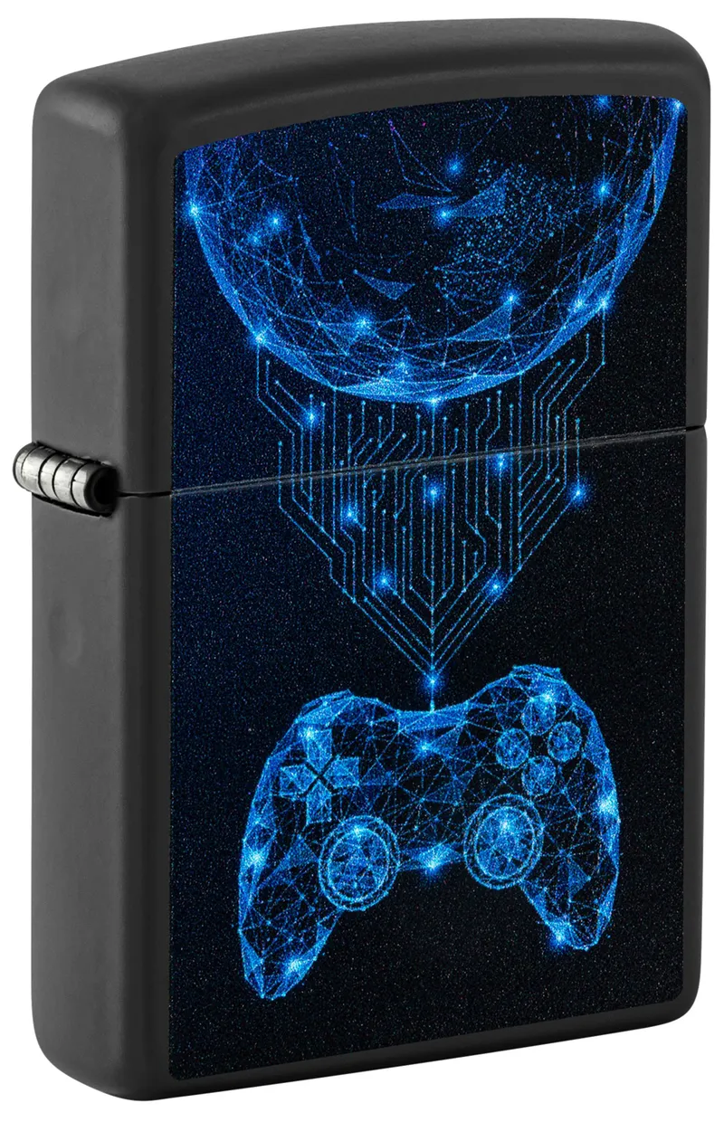 Зажигалка ZIPPO Игровая приставка с черным матовым покрытием | Gaming Black Matte, латунь/сталь, черная, матовая, 38x13x57 мм
