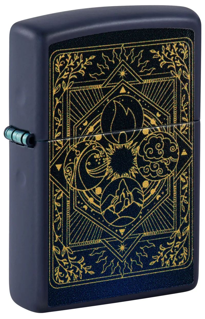 Зажигалка ZIPPO Элементы стихий с темно-синем матовым покрытием | Elements Design Navy Matte, латунь/сталь, синяя, матовая, 38x13x57 мм