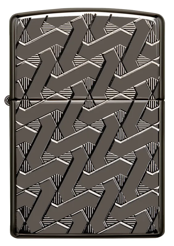 Зажигалка ZIPPO Armor® Геометрический узор с глянцевым покрытием Черный лед | Geometric Weave High Polish Black Ice®, латунь/сталь, чёрная, 38x13x57 м