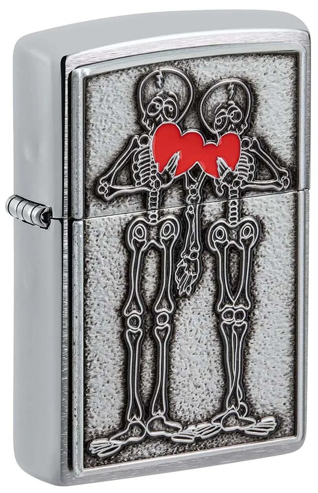 Зажигалка ZIPPO Влюбленная пара с покрытием матовый хром | Couple Love Brushed Chrome, латунь/сталь, серебристая, 36x13x57 мм
