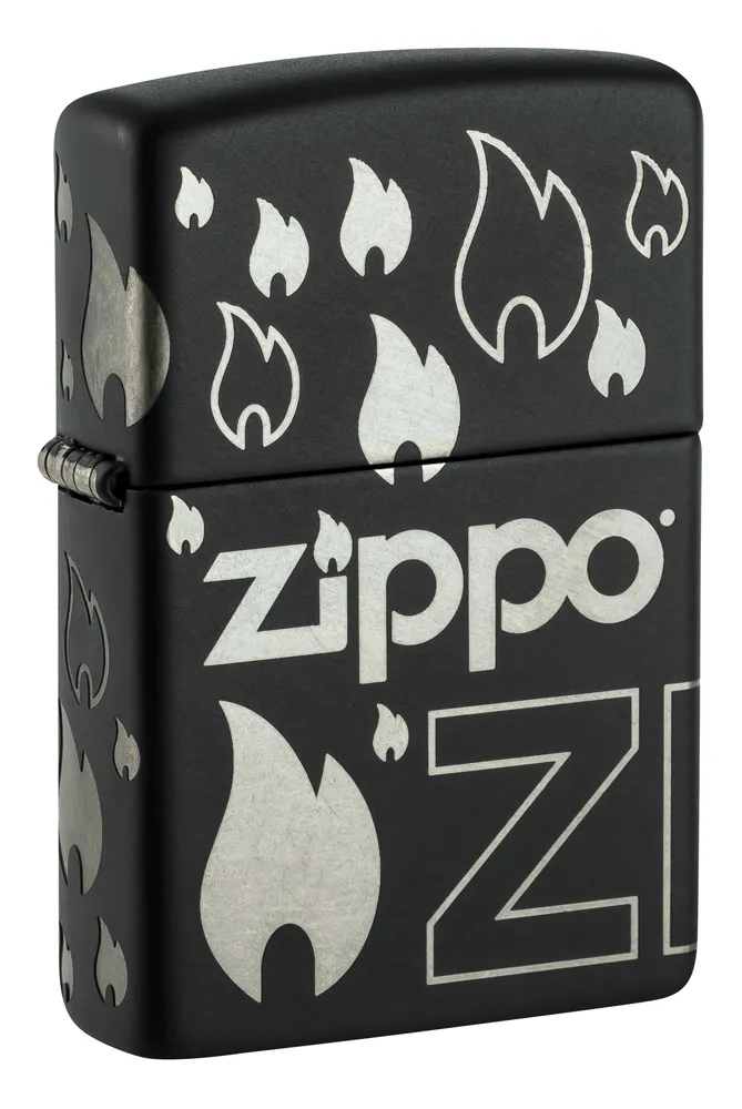 Зажигалка ZIPPO Традиционный дизайн с черным матовым покрытием | Zippo Design Black Matte, латунь/сталь, черная, матовая, 38x13x57 мм