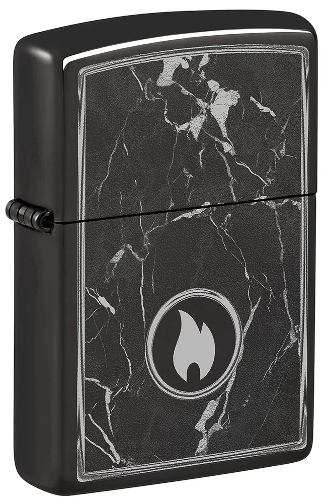 Зажигалка ZIPPO Пламя на мраморе с глянцевым черным покрытием | Marble Flame High Polish Black, латунь/сталь, черная, глянцевая, 38x13x57 мм