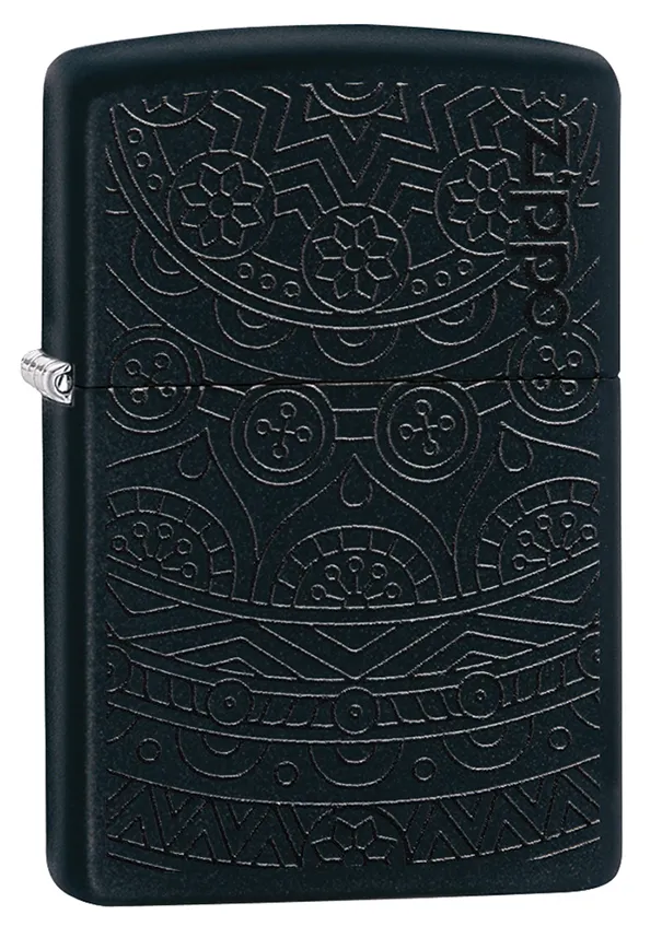 Зажигалка ZIPPO Черный мотив с черным матовым покрытием | Tone on Tone Design Black Matte, латунь/сталь, чёрная, 38x13x57 мм