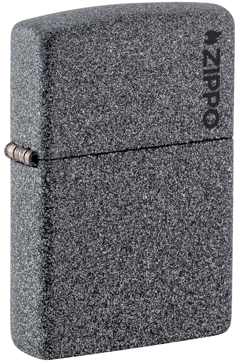 Зажигалка ZIPPO Логотип с каменным покрытием | Logo Iron Stone, латунь/сталь, серая, матовая, 38x13x57 мм