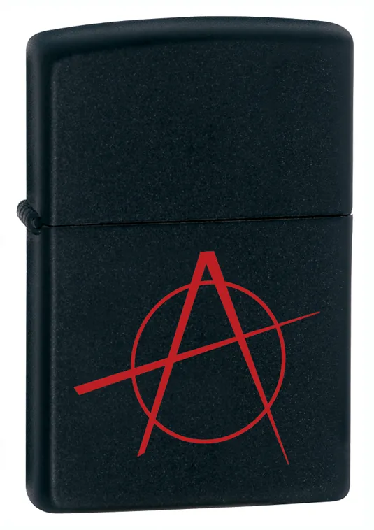 Зажигалка ZIPPO Символ анархии с черным матовым покрытием | Anarchy Symbol Black Matte, латунь/сталь, чёрная, матовая, 38x13x57 мм