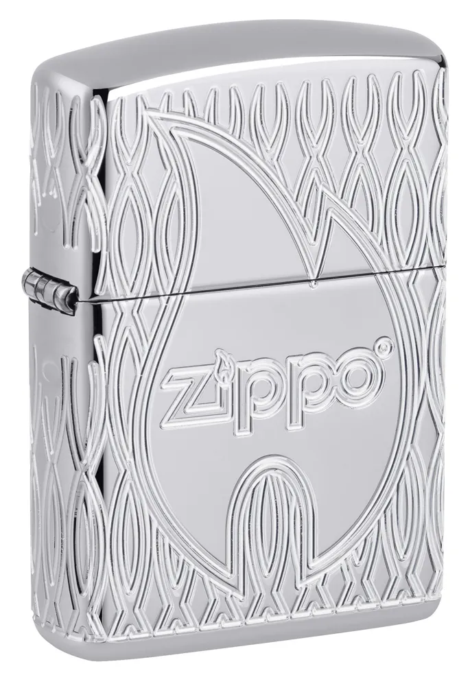 Зажигалка ZIPPO Armor® Пламя с покрытием Глянцевый хром | Flame Design High Polish Chrome, латунь/сталь, серебристая, 38x13x57 мм