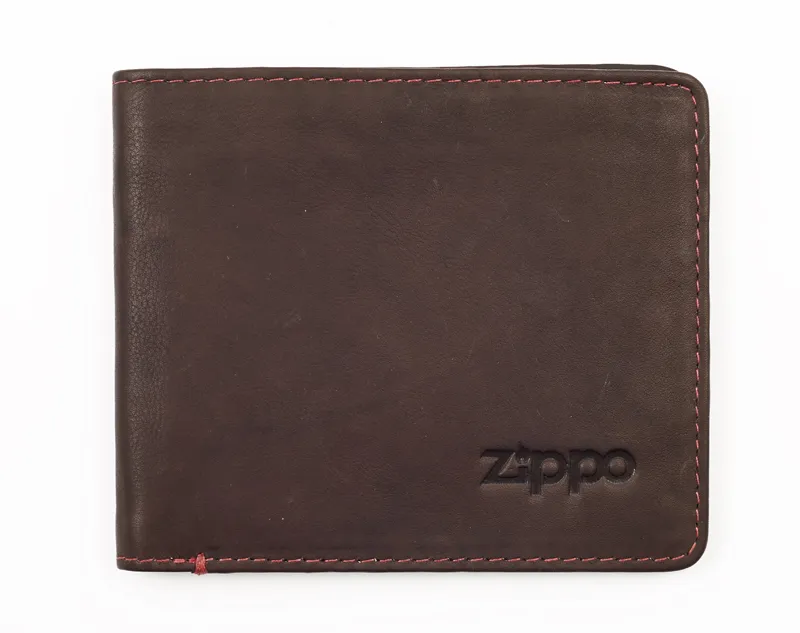 Портмоне ZIPPO, коричневое, натуральная кожа, 11x1,2x10 см