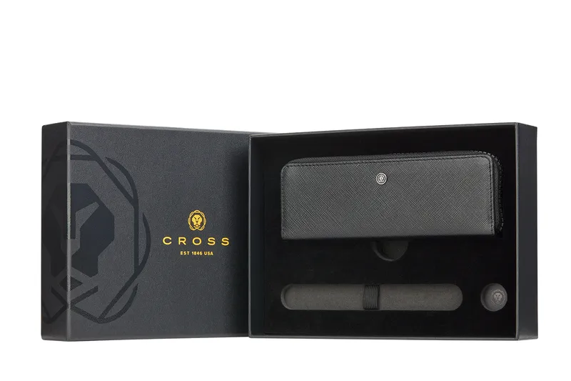 Набор CROSS: Пенал на молнии из сафьяновой кожи + пустое отделение для ручки