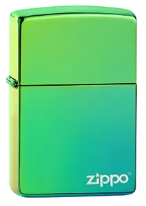 Зажигалка ZIPPO Logo с покрытием High Polish Teal, латунь/сталь, зелёная, глянцевая, 38x13x57 мм