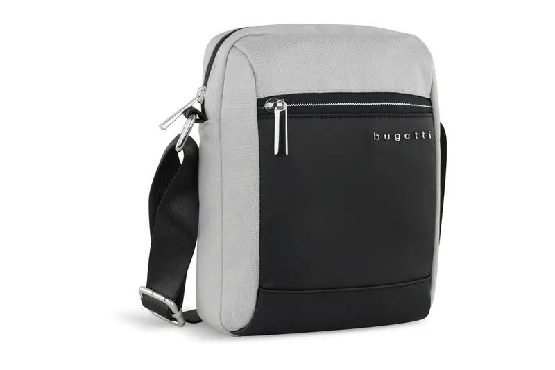 Сумка наплечная мужская BUGATTI СЕРА | SERA, светло-серая, полиэстер, 17х5,5х21 см, 1,5 л