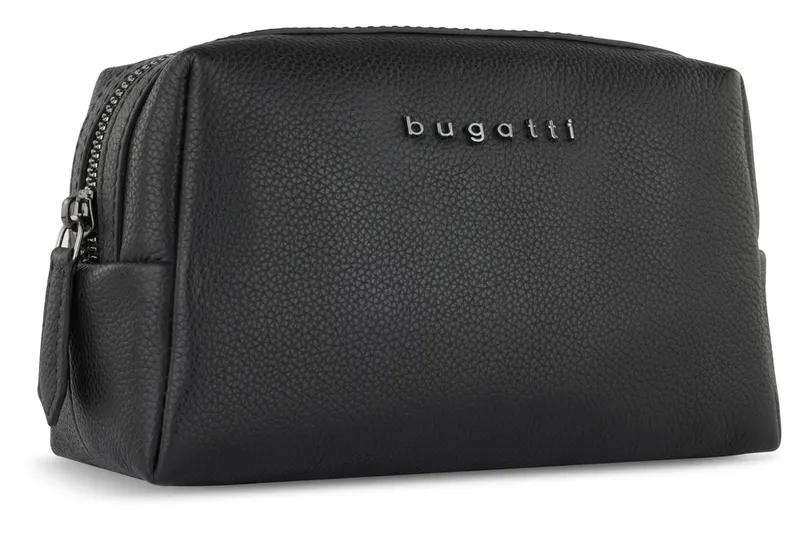 Косметичка BUGATTI БЕЛЛА | BELLA, чёрная, воловья кожа/полиэстер, 19х8,5х11 см