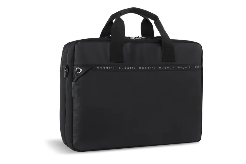 Портфель мужской BUGATTI БЛАНК ОБЛЕГЧЕННАЯ | BLANC DELIGHT, чёрный, нейлон RPET600D/тарпаулин/полиэстер, 40х10х29 см