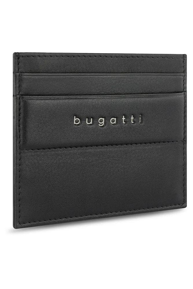 Портмоне для кредитных карт BUGATTI НОМ | NOME, с защитой данных RFID, черное, натуральная воловья кожа, 10,2х0,3х8,2 см