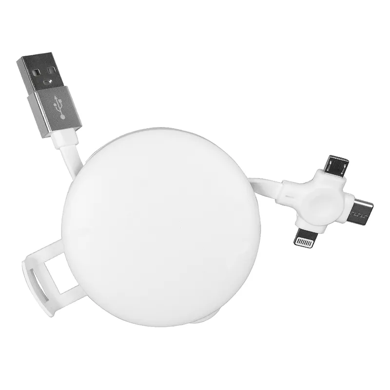 Кабель зарядный выдвижной USB Wingle 3-в-1 на Lightning, Micro-USB, Type-C «U50» 2,4 A, Quick Charge с подставкой для телефона, белый