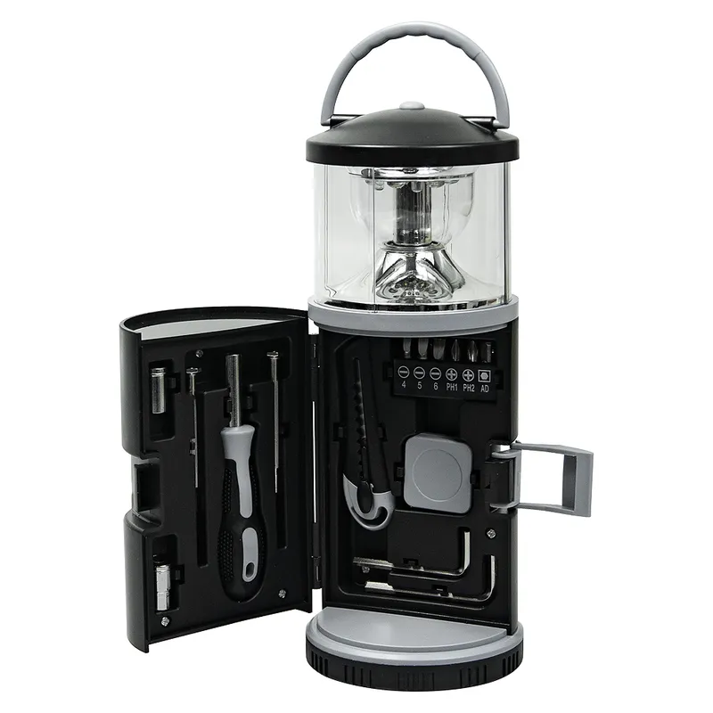 Набор инструментов Tools lantern cо встроенной лампой , 15 инструментов, черный, в пластиковом футляре
