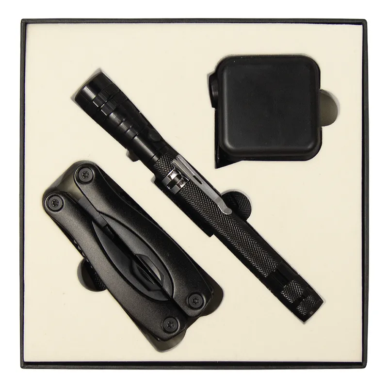 Набор подарочный Solution Superior Trio (Фонарь телескопический Tools Flashlight, рулетка Tools Master, 3 метра, Мультитул Tools Birmingham) черный