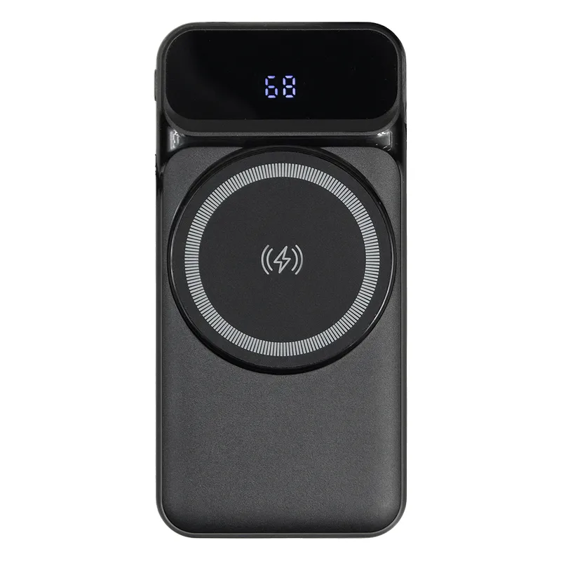 Внешний аккумулятор (powerbank) «Nova», 10 000 mAH, с тремя зарядными шнурами, c беспроводным магнитным контактом magsafe до 15W, 22,5W (Ватт) super fast charge, Power Delivery (PD) 20W (dfnn), QC3.0, черный