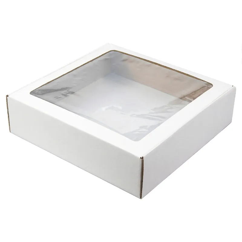 Коробка крафтовая белая с окошком, размер 30*30*8 см, самосборная
