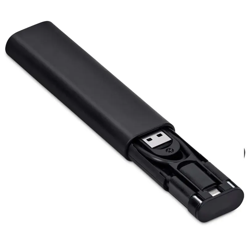 Кабель зарядный выдвижной USB Solid Line 60W 3-в-1 на Lightning, Micro-USB, Type-C «U50» 2,4 A, Quick Charge в пластиковом футляре, черный