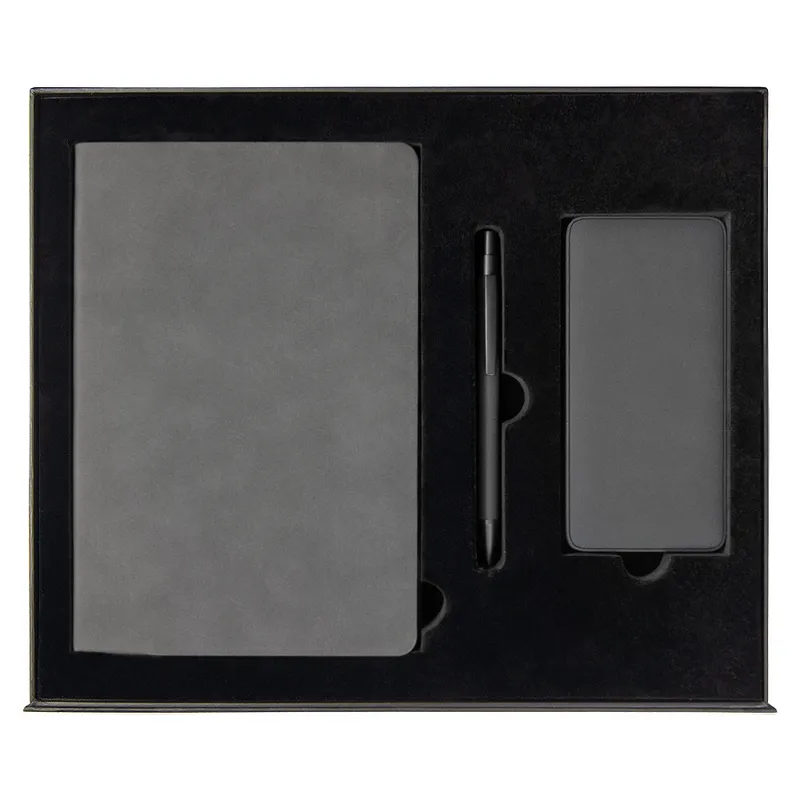 Набор подарочный Solution Prestige Yota Trio (Ежедневник Flexy Nuba А5, Внешний аккумулятор (powerbank) «WeCharge Velvet», Ручка Gray stone Requis металлическая,) в подарочный коробке, серый