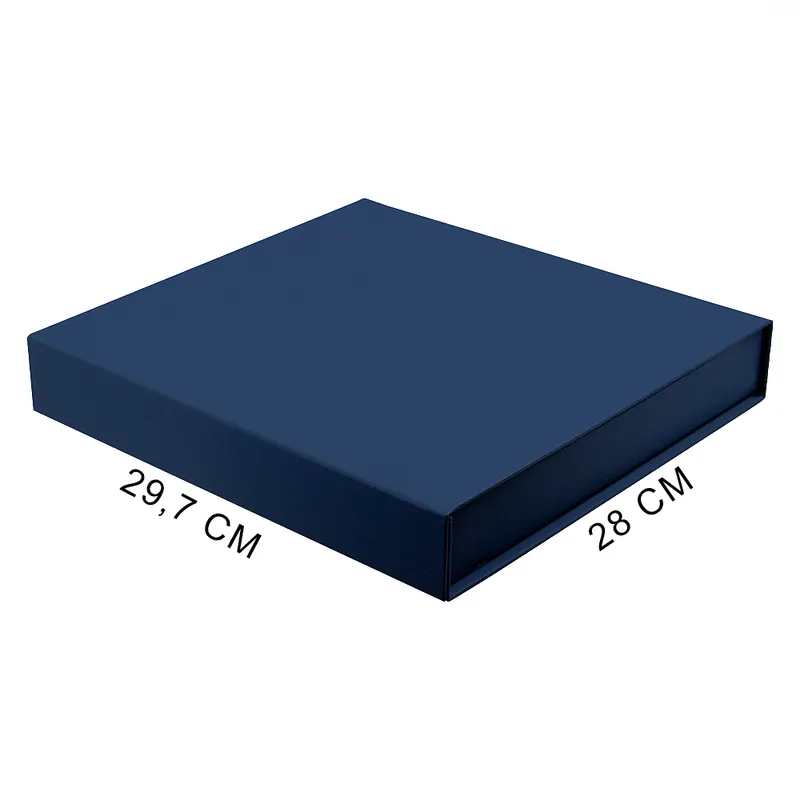 Подарочная коробка, размер 29,7*28,0*4,5 см, Solution Prestige Magnum Linen с магнитным клапаном, темно-синяя, с черным ложементом из EVA