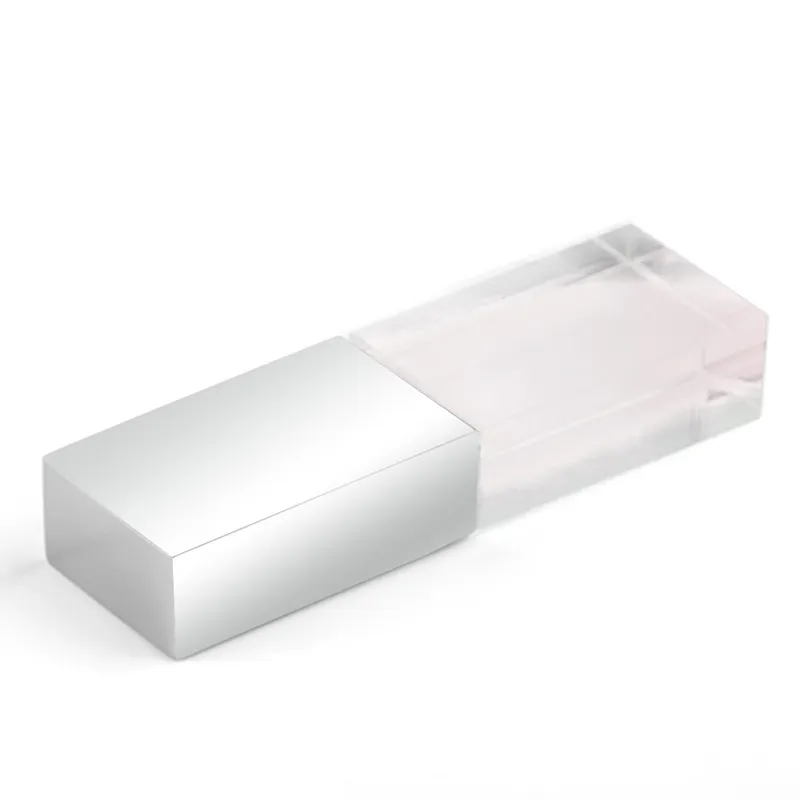 Флеш накопитель USB 2.0 Кристалл, металл/стекло, прозрачный/серебристый, подсветка белым,16 GB