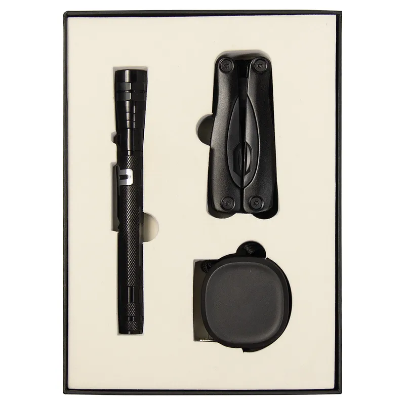 Набор подарочный Solution Superior Trio (Фонарь телескопический Tools Flashlight, рулетка Tools Trecker 3 метра, мультитул Tools Birmingham), черный