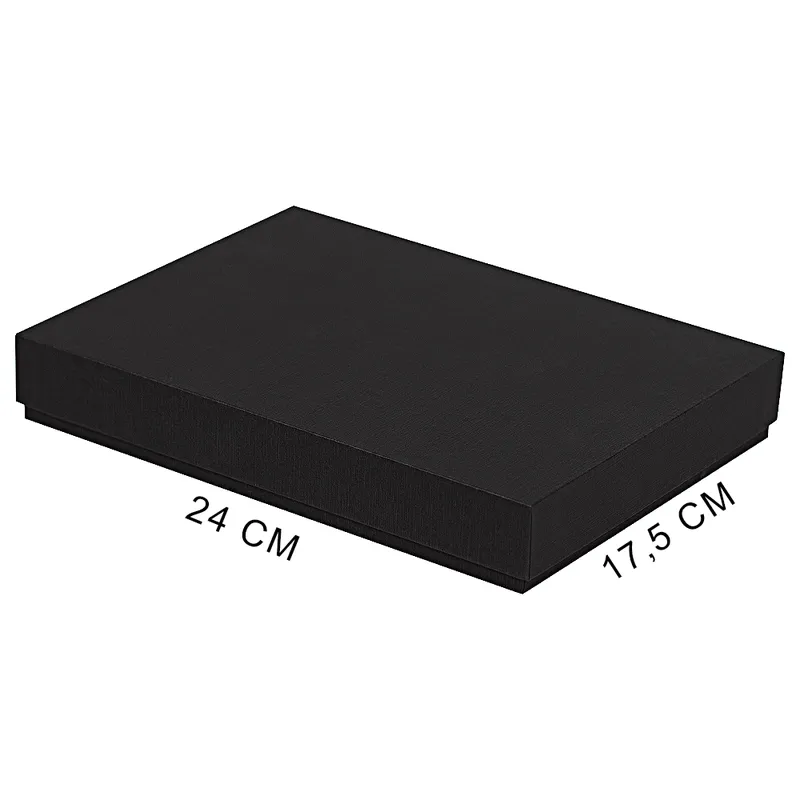 Коробка подарочная, размер 24*17,5*3 см, Solution Superior Linen, черная, бежевый ложемент под индивидуальную вырубку