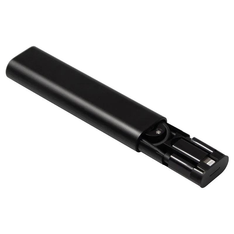 Кабель зарядный выдвижной USB Solid Line  60W 3-в-1 на Lightning, Micro-USB, Type-C «U50» 2,4 A, Quick Charge в пластиковом футляре, черный