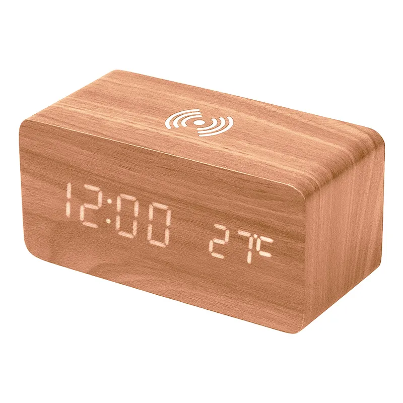 Зарядное устройство 15W Wireless Time Hub с часами, термометром, календарем, светло-коричневое