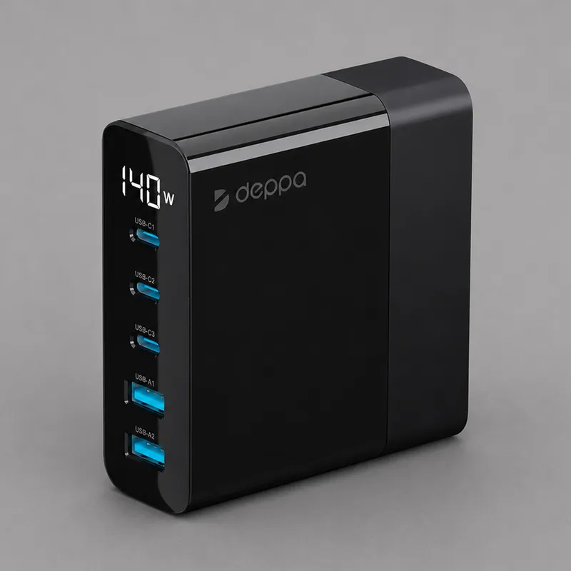 Зарядная станция 3xUSB Type-C, 2xUSB, PD, QC, 140Вт