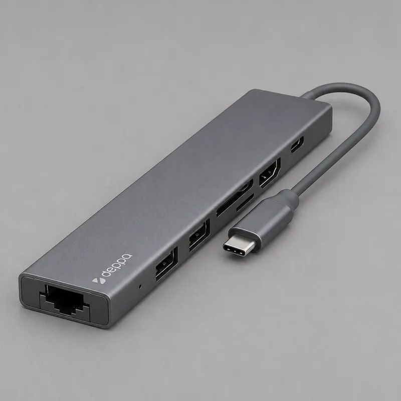 USB Type-C хаб 7-в-1, HDMI, Power Delivery, 2xUSB 3.0, RJ45, microSD/SD