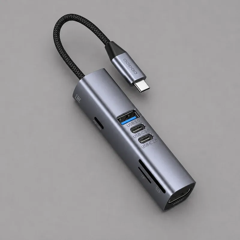 USB-хаб 7 в 1 USB-C - USB-A3.0 + 2хUSB-C + USB-C PD100Вт + HDMI + SD + microSD