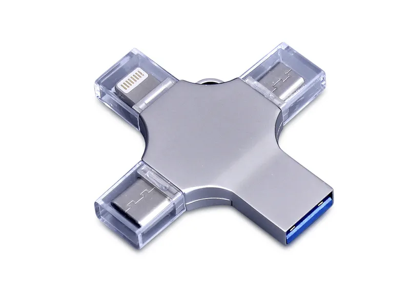 USB 3.0-флешка 4-в-1 с разъемами Micro USB, Type-C и Lightning