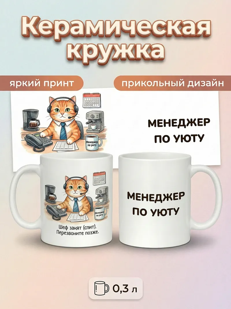 2950018 Керамическая кружка белая Менеджер по уюту, 330 мл